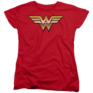 AN OFFCIALLY LICENSED JLA GOLDEN WOMEN'S REGULAR FIT T-SHIRT RED