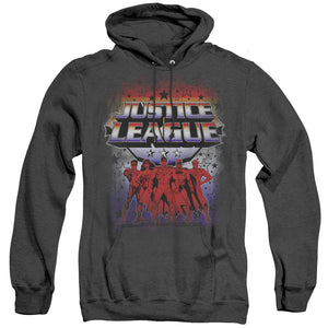 AN OFFCIALLY LICENSED JLA STAR LEAGUE ADULT UNISEX HEATHER PULLOVER HOODIE BLACK