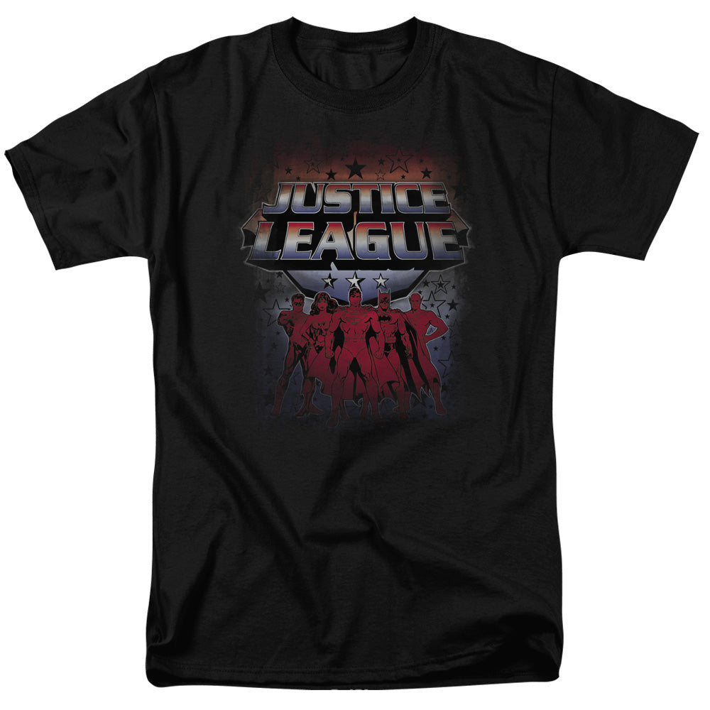 AN OFFCIALLY LICENSED JLA STAR LEAGUE MEN'S REGULAR FIT T-SHIRT BLACK