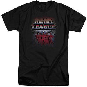AN OFFCIALLY LICENSED JLA STAR LEAGUE MEN'S TALL FIT T-SHIRT BLACK