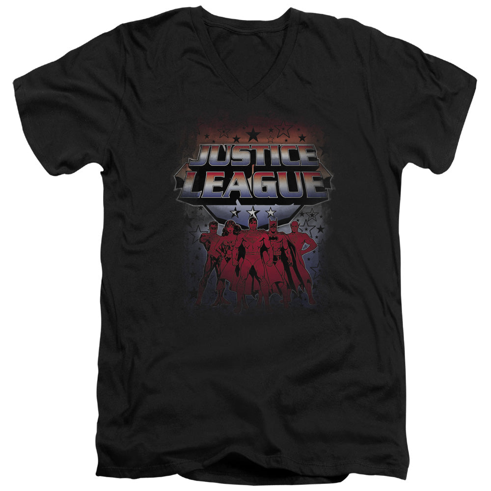 AN OFFCIALLY LICENSED JLA STAR LEAGUE MEN'S V-NECK T-SHIRT BLACK