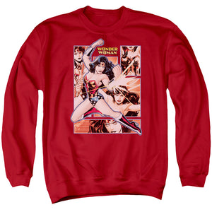 AN OFFCIALLY LICENSED JLA WONDER WOMAN PANELS ADULT UNISEX CREWNECK SWEATSHIRT RED