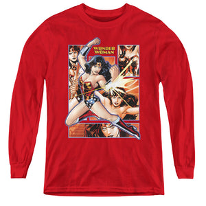 AN OFFCIALLY LICENSED JLA WONDER WOMAN PANELS YOUTH LONG SLEEVE T-SHIRT RED