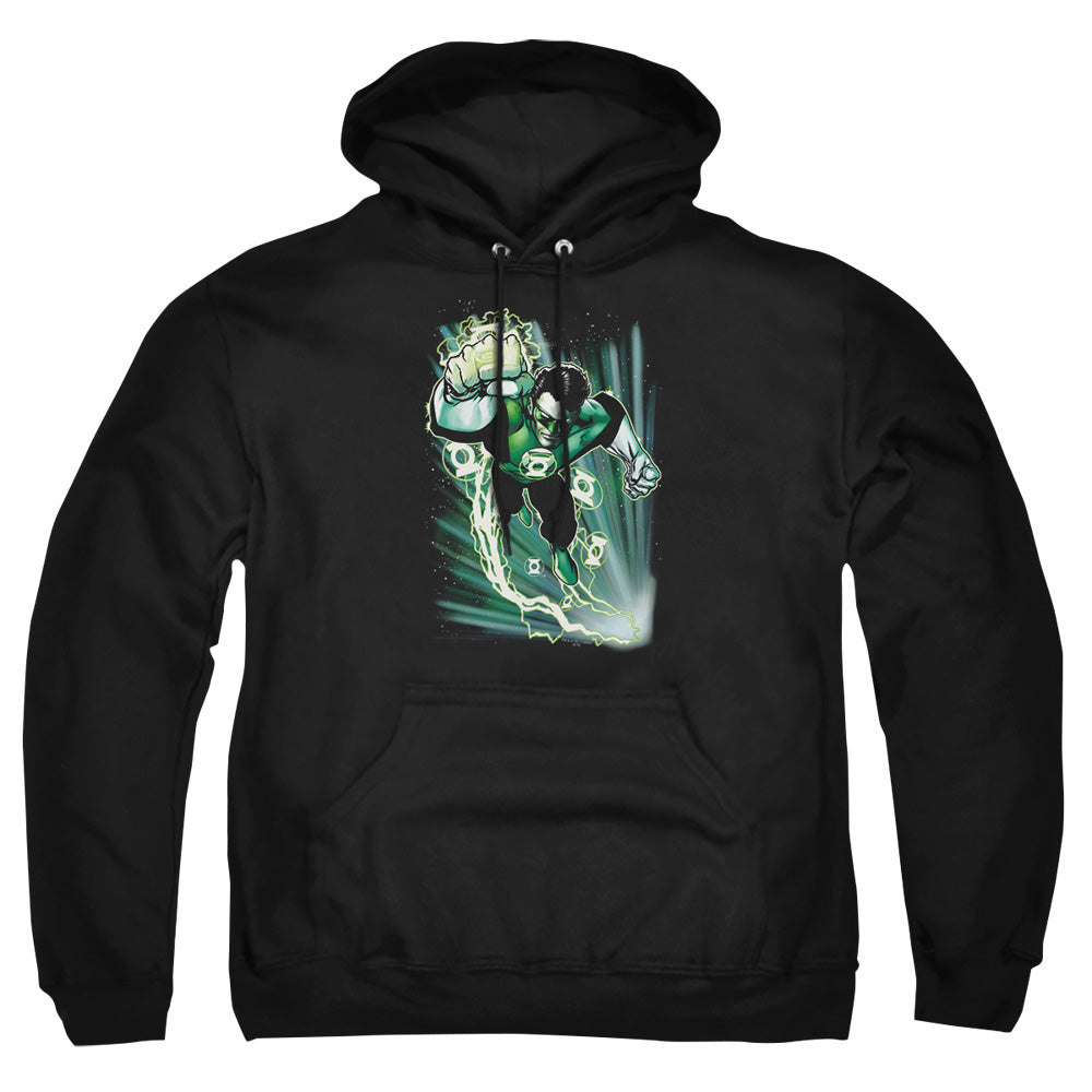 AN OFFCIALLY LICENSED JLA EMERALD ENERGY ADULT UNISEX PULLOVER HOODIE BLACK