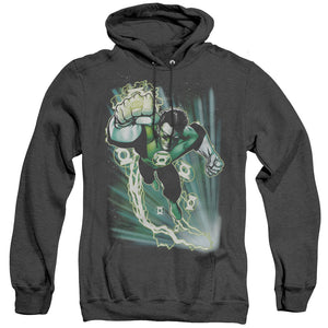 AN OFFCIALLY LICENSED JLA EMERALD ENERGY ADULT UNISEX HEATHER PULLOVER HOODIE BLACK