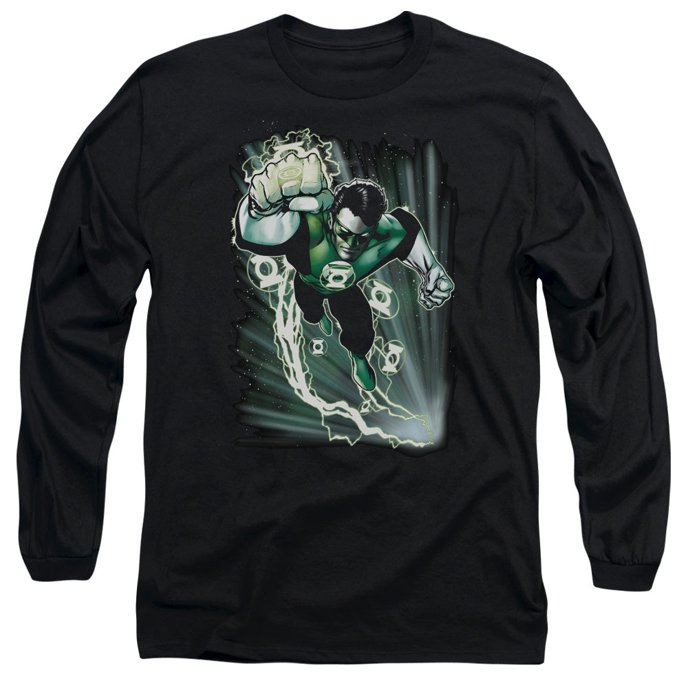 AN OFFCIALLY LICENSED JLA EMERALD ENERGY MEN'S LONG SLEEVE T-SHIRT BLACK