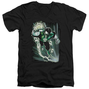 AN OFFCIALLY LICENSED JLA EMERALD ENERGY MEN'S V-NECK T-SHIRT BLACK
