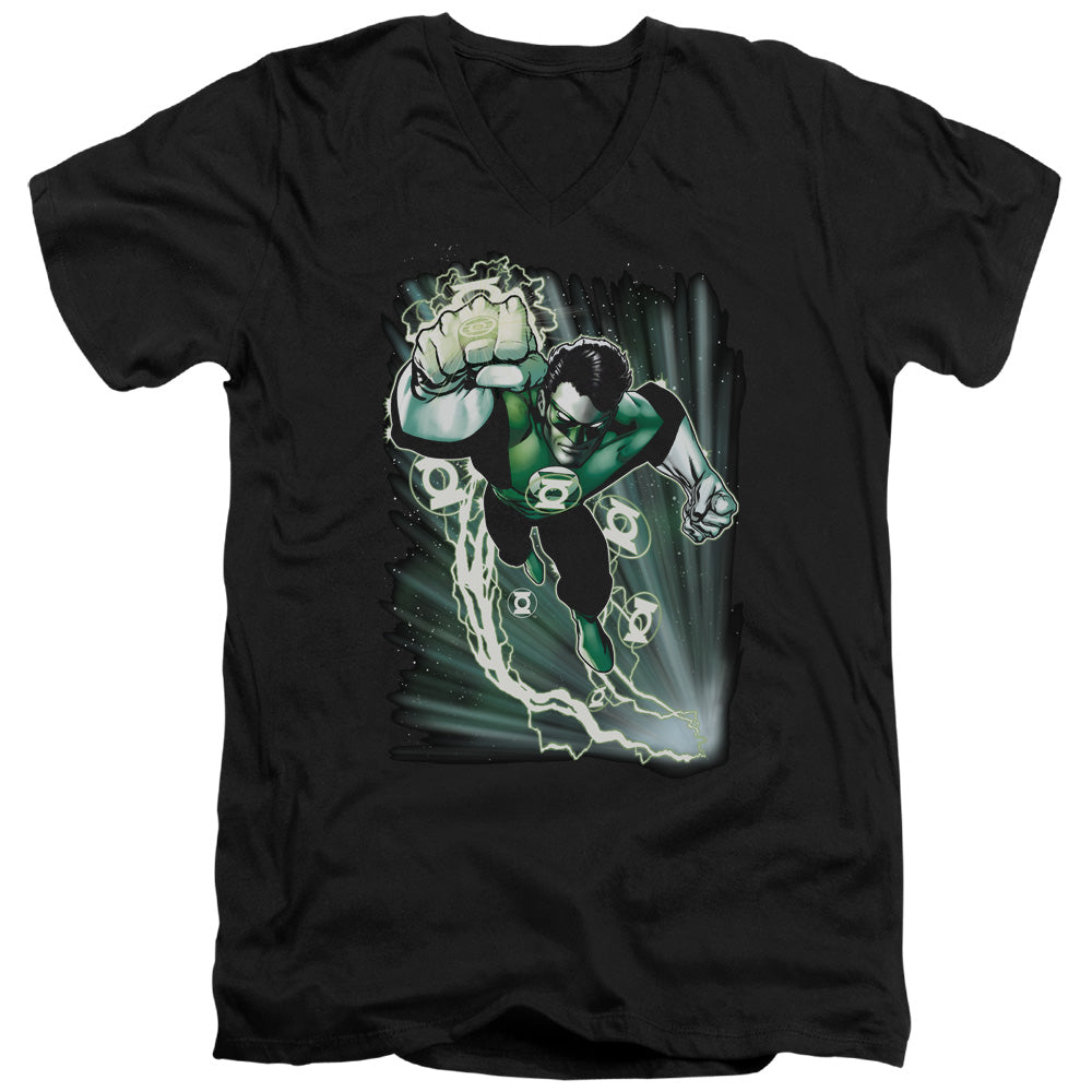 AN OFFCIALLY LICENSED JLA EMERALD ENERGY MEN'S V-NECK T-SHIRT BLACK