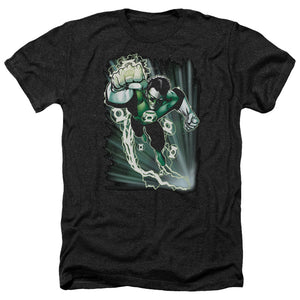 AN OFFCIALLY LICENSED JLA EMERALD ENERGY MEN'S HEATHER T-SHIRT CHARCOAL