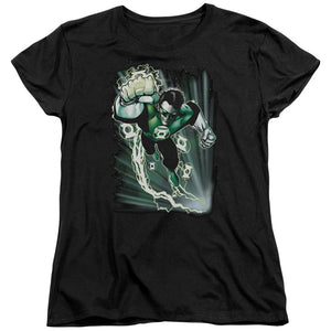 AN OFFCIALLY LICENSED JLA EMERALD ENERGY WOMEN'S REGULAR FIT T-SHIRT BLACK