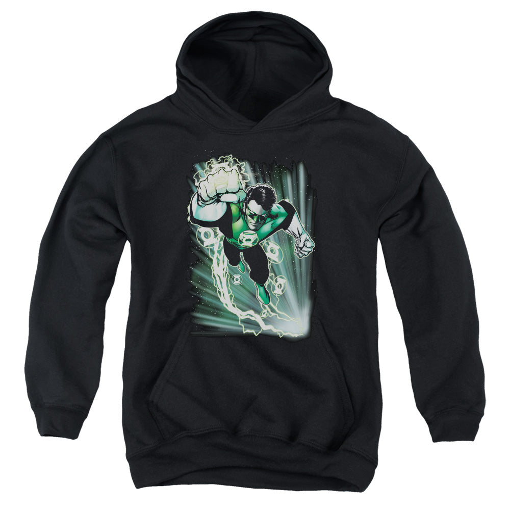 AN OFFCIALLY LICENSED JLA EMERALD ENERGY YOUTH HOODIE BLACK