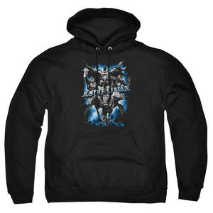 AN OFFCIALLY LICENSED JLA JUSTICE STORM ADULT UNISEX PULLOVER HOODIE BLACK