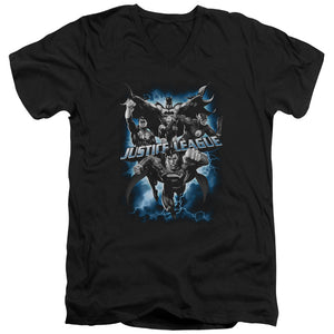 AN OFFCIALLY LICENSED JLA JUSTICE STORM MEN'S V-NECK T-SHIRT BLACK