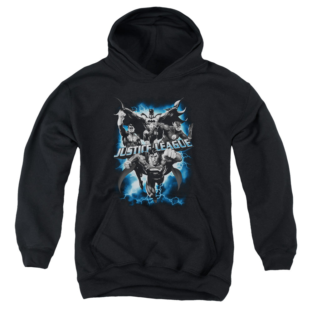 AN OFFCIALLY LICENSED JLA JUSTICE STORM YOUTH HOODIE BLACK