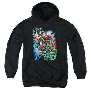 AN OFFCIALLY LICENSED JLA HEROES UNITE YOUTH HOODIE BLACK