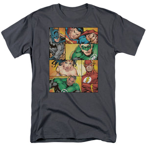 AN OFFCIALLY LICENSED JLA HERO BOXES MEN'S REGULAR FIT T-SHIRT CHARCOAL