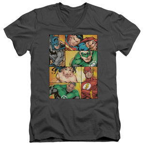AN OFFCIALLY LICENSED JLA HERO BOXES MEN'S V-NECK T-SHIRT CHARCOAL