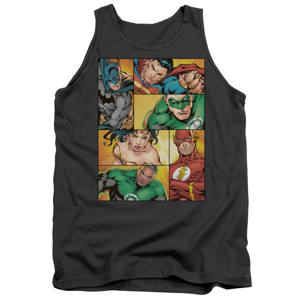 AN OFFCIALLY LICENSED JLA HERO BOXES ADULT UNISEX TANK TOP CHARCOAL