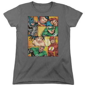 AN OFFCIALLY LICENSED JLA HERO BOXES WOMEN'S REGULAR FIT T-SHIRT CHARCOAL