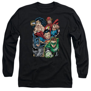AN OFFCIALLY LICENSED JLA BREAK FREE MEN'S LONG SLEEVE T-SHIRT BLACK