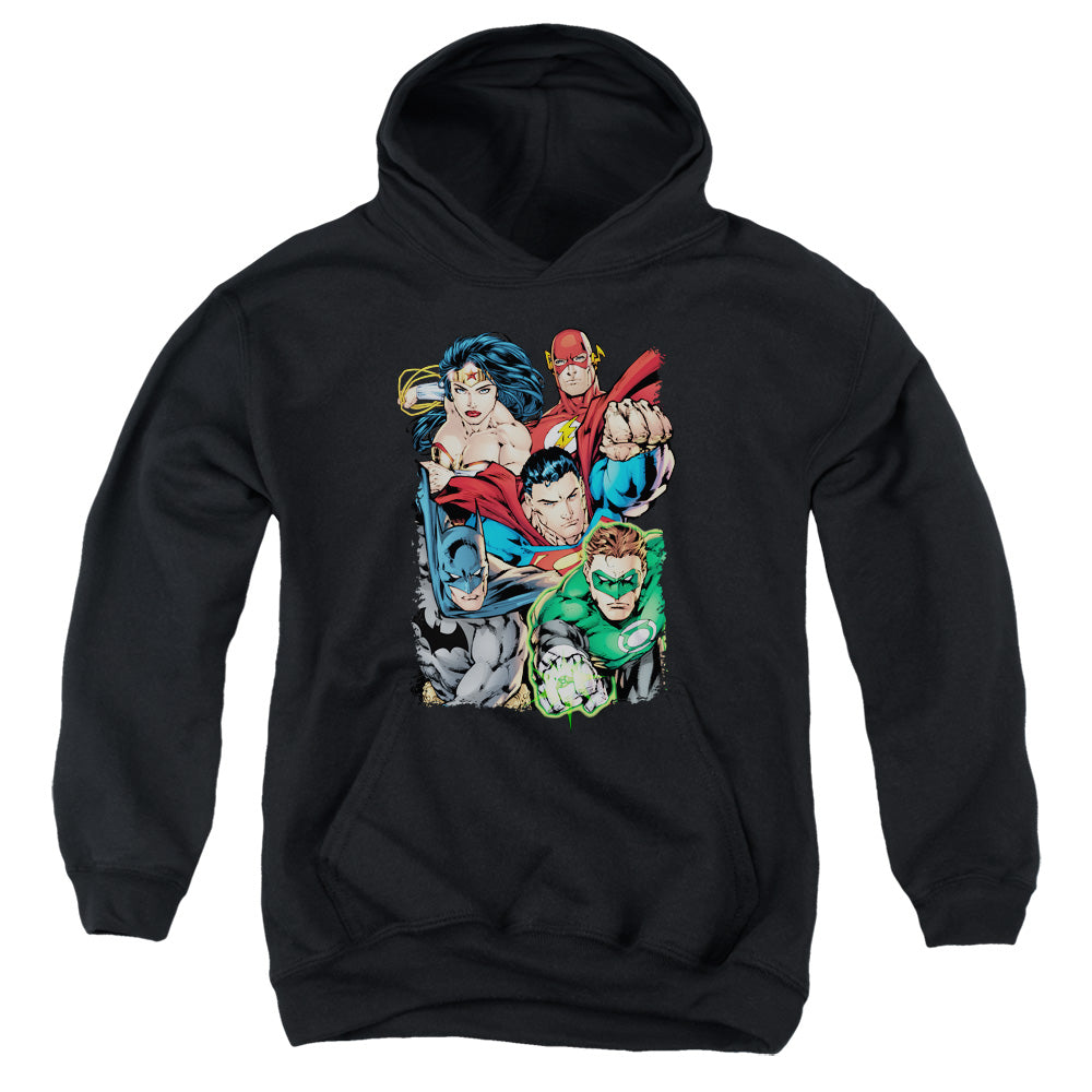 AN OFFCIALLY LICENSED JLA BREAK FREE YOUTH HOODIE BLACK