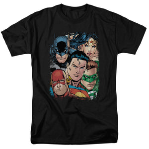 AN OFFCIALLY LICENSED JLA UP CLOSE AND PERSONAL MEN'S REGULAR FIT T-SHIRT BLACK