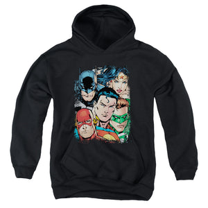AN OFFCIALLY LICENSED JLA UP CLOSE AND PERSONAL YOUTH HOODIE BLACK