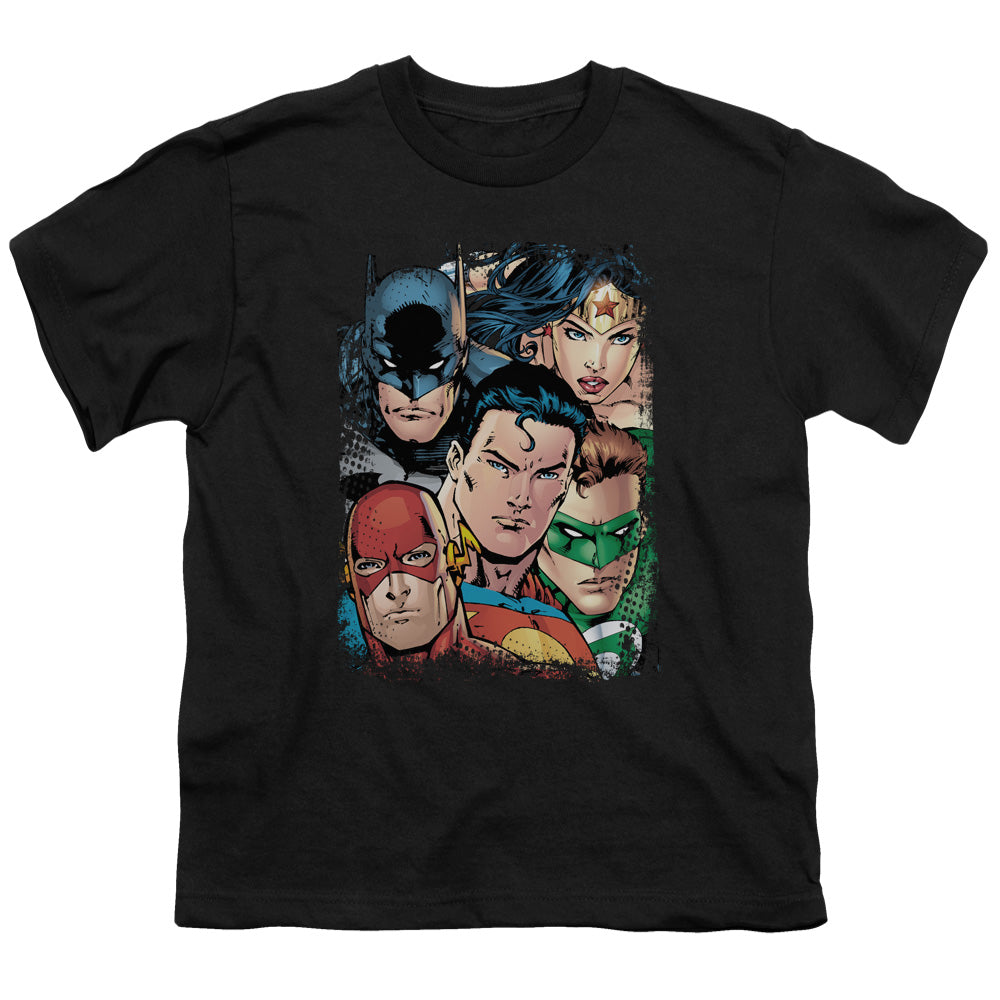JLA Up Close And Personal Licensed Kid's T-Shirt (Ages 4-7) XS-XL