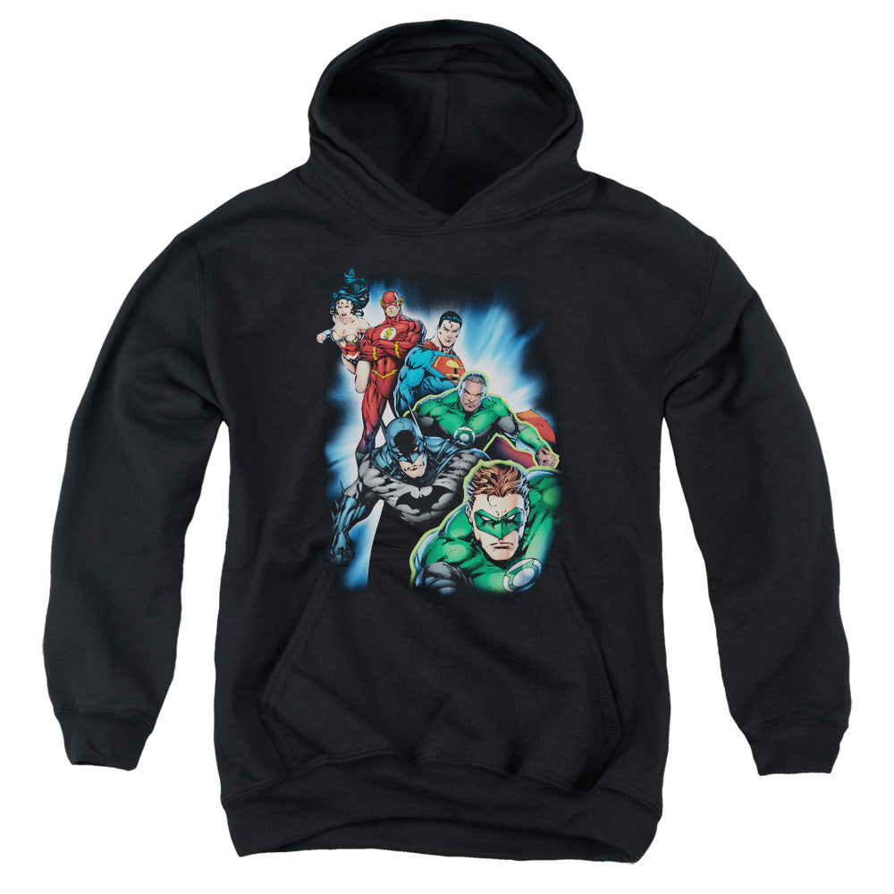 AN OFFCIALLY LICENSED JLA HEROES UNITE YOUTH HOODIE BLACK