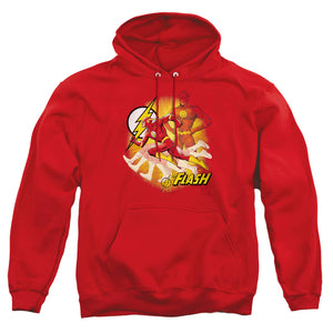 AN OFFCIALLY LICENSED JLA LIGHTNING FAST ADULT UNISEX PULLOVER HOODIE RED