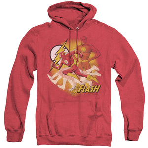 AN OFFCIALLY LICENSED JLA LIGHTNING FAST ADULT UNISEX HEATHER PULLOVER HOODIE RED