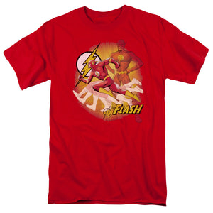 AN OFFCIALLY LICENSED JLA LIGHTNING FAST MEN'S REGULAR FIT T-SHIRT RED