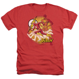 AN OFFCIALLY LICENSED JLA LIGHTNING FAST MEN'S HEATHER T-SHIRT RED