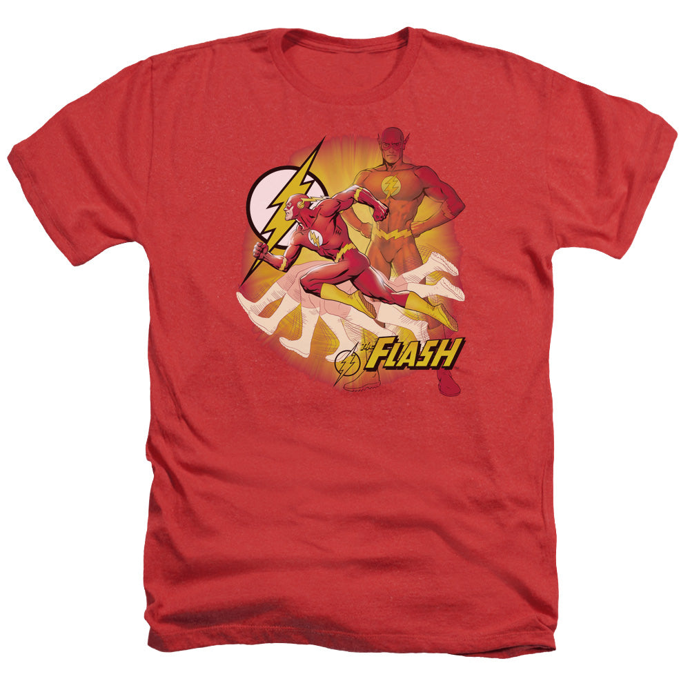 AN OFFCIALLY LICENSED JLA LIGHTNING FAST MEN'S HEATHER T-SHIRT RED