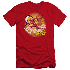 AN OFFCIALLY LICENSED JLA LIGHTNING FAST MEN'S PREMIUM SLIM FIT T-SHIRT RED