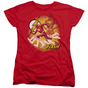AN OFFCIALLY LICENSED JLA LIGHTNING FAST WOMEN'S REGULAR FIT T-SHIRT RED