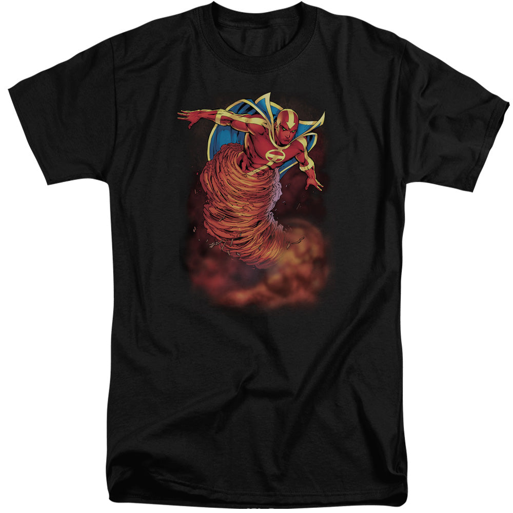 AN OFFCIALLY LICENSED JLA TORNADO CLOUD MEN'S TALL FIT T-SHIRT BLACK