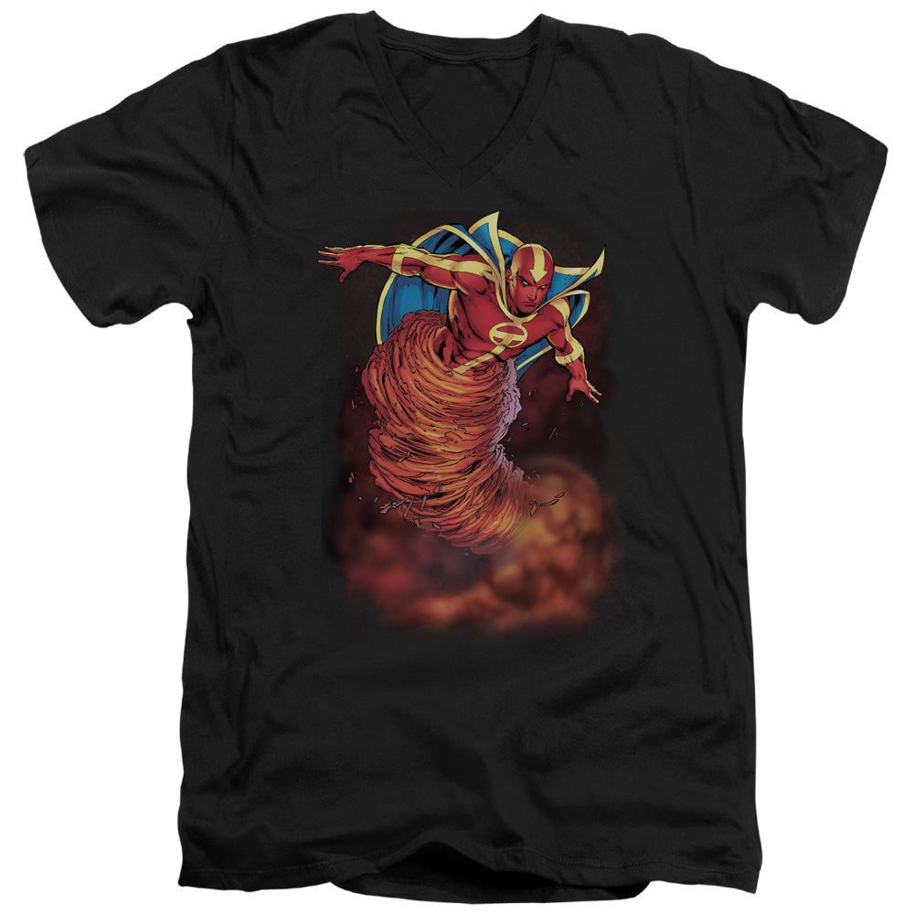 AN OFFCIALLY LICENSED JLA TORNADO CLOUD MEN'S V-NECK T-SHIRT BLACK