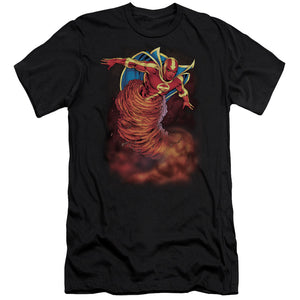 AN OFFCIALLY LICENSED JLA TORNADO CLOUD MEN'S PREMIUM SLIM FIT T-SHIRT BLACK