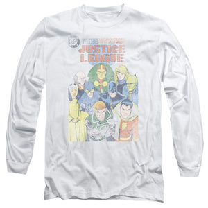 AN OFFCIALLY LICENSED JLA JUSTICE LEAGUE #1 COVER MEN'S LONG SLEEVE T-SHIRT WHITE