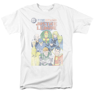 AN OFFCIALLY LICENSED JLA JUSTICE LEAGUE #1 COVER MEN'S REGULAR FIT T-SHIRT WHITE