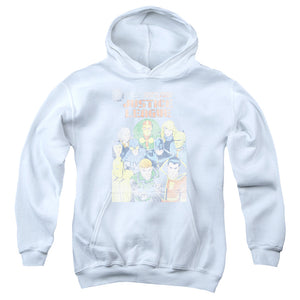 AN OFFCIALLY LICENSED JLA JUSTICE LEAGUE #1 COVER YOUTH HOODIE WHITE