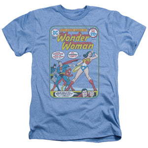 AN OFFCIALLY LICENSED JLA WW #212 COVER MEN'S HEATHER T-SHIRT LIGHT BLUE