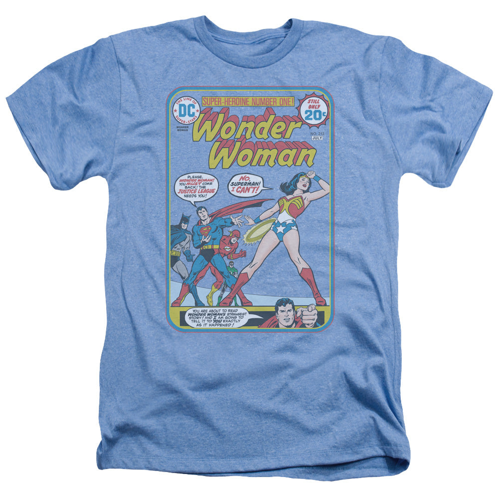 AN OFFCIALLY LICENSED JLA WW #212 COVER MEN'S HEATHER T-SHIRT LIGHT BLUE