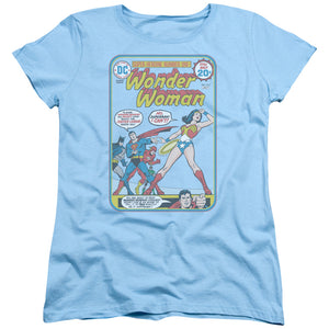 AN OFFCIALLY LICENSED JLA WW #212 COVER WOMEN'S REGULAR FIT T-SHIRT LIGHT BLUE