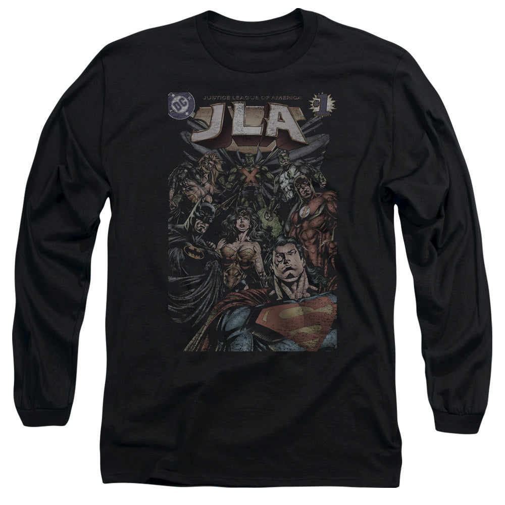 AN OFFCIALLY LICENSED JLA #1 COVER MEN'S LONG SLEEVE T-SHIRT BLACK