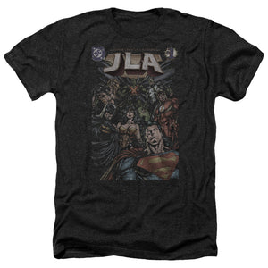 AN OFFCIALLY LICENSED JLA #1 COVER MEN'S HEATHER T-SHIRT CHARCOAL