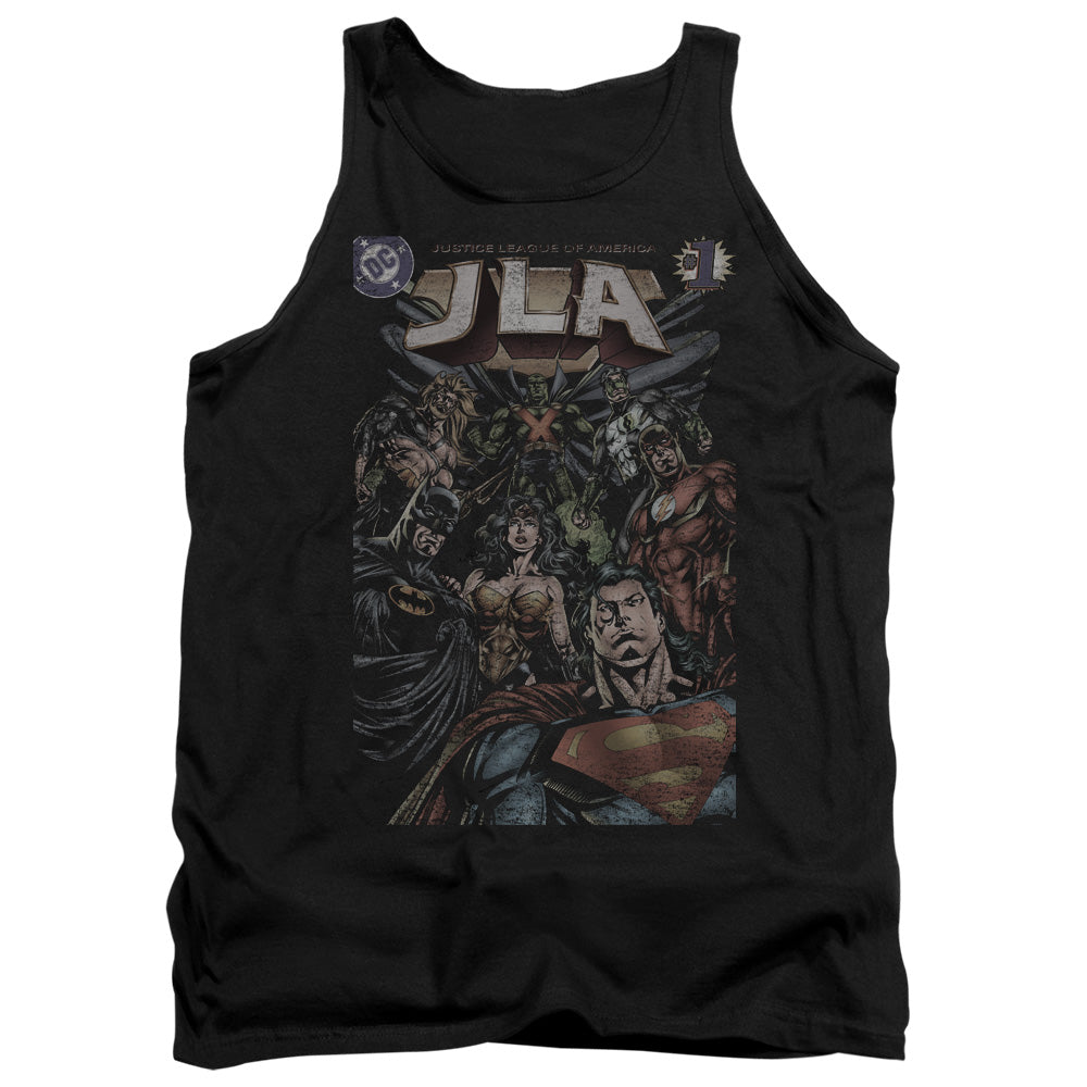 AN OFFCIALLY LICENSED JLA #1 COVER ADULT UNISEX TANK TOP BLACK