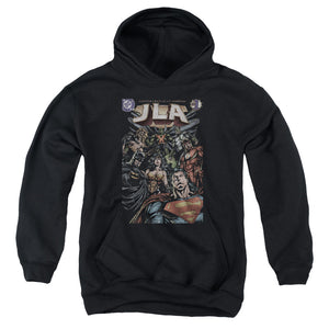 AN OFFCIALLY LICENSED JLA #1 COVER YOUTH HOODIE BLACK