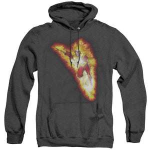 AN OFFCIALLY LICENSED JLA FIRESTORM BLAZE ADULT UNISEX HEATHER PULLOVER HOODIE BLACK